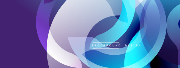 Abstract shapes, vibrant colors, smooth gradients create modern design. Overlapping circles, flowing lines suggest movement, depth. Cool tones dominate.