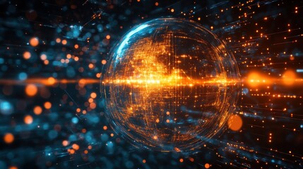 Obraz premium Futuristic digital earth with glowing network connections and scattered particles showcasing global connectivity and innovative technology
