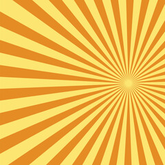 Sun rays background. Yellow orange radiate sun beam, burst effect. Sunbeam light flash boom. Template poster sale. Sunlight star, sunrise glow burst. Solar radiance, retro design
