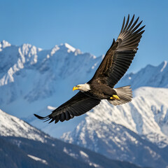 Fototapeta premium Majestic Bald Eagle Soaring Through the Sky