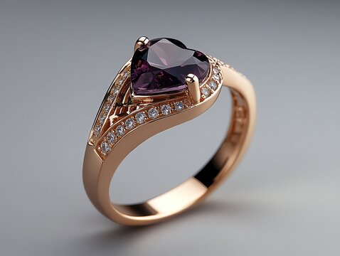 Rose gold ring with a heartshaped gemstone and pave detailing