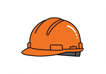 A cartoon illustration of an orange hard hat with black outlines on a white background space provided