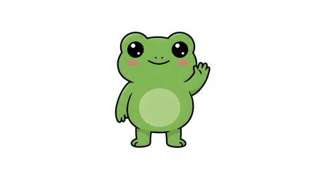 Obraz premium Standing Kawaii Frog Waving with Big Eyes 