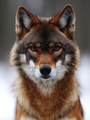 Fototapeta premium A stunning portrait of a beautiful red wolf staring directly forward