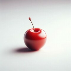 Realistic cherry in spacious white composition, macro detail.