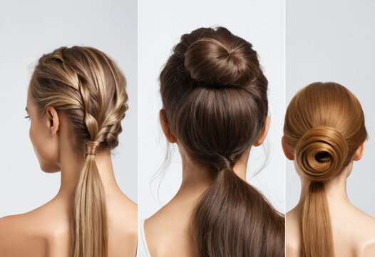 Three women with different hairstyles are shown