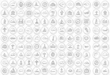 A collection of black and white images of various places and things. The images are arranged in a grid, with some overlapping each other. Scene is one of exploration and discovery