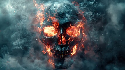Fiery Skull Enveloped in Smoke: A Digital Art Masterpiece