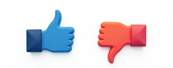 Abstract thumb up and thumb down icons isolated on white background, agreement, rating, positive
