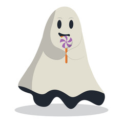 Funny Halloween Ghost with Cute Cartoon Design Concept. Halloween Trick or Treat. Vector Character.