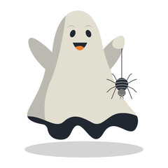 Fototapeta premium Funny Halloween Ghost with Cute Cartoon Design Concept. Halloween Trick or Treat. Vector Character.