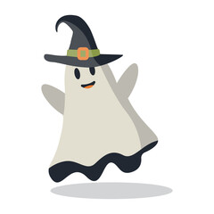 Funny Halloween Ghost with Cute Cartoon Design Concept. Halloween Trick or Treat. Vector Character.