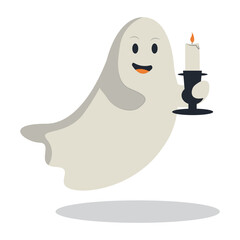 Funny Halloween Ghost with Cute Cartoon Design Concept. Halloween Trick or Treat. Vector Character.