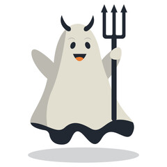 Funny Halloween Ghost with Cute Cartoon Design Concept. Halloween Trick or Treat. Vector Character.