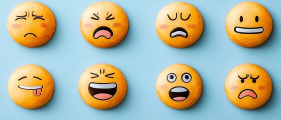 Fototapeta premium Emojis on Light Blue Background