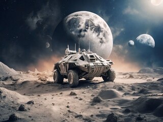 Obraz premium Lunar Warfare: The Rise of Battleships in Moon’s Orbit