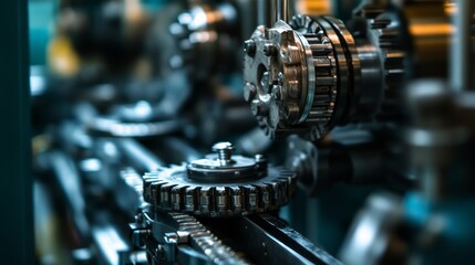 Fototapeta premium Gears and mechanical components in a machine or engine.