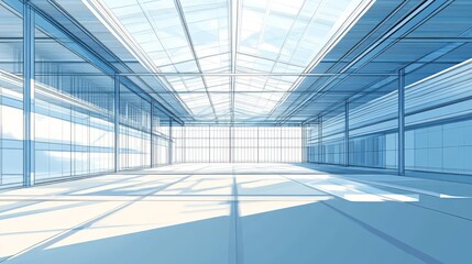 Obraz premium Modern empty room with glass ceiling and blue tones.