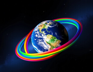 Wrapped in Harmony — Earth with Rainbow Ribbons