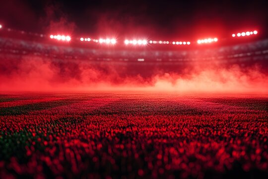 soccer stadium with a background of red steam,
