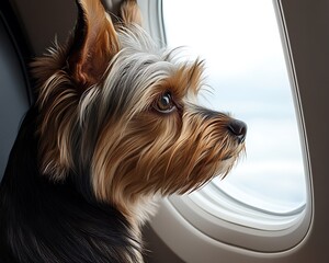 Dog on Plane, Looking Out Window