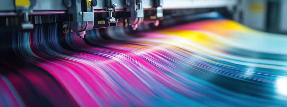 Vinyl printing machine in operation printing banners in modern printing industry