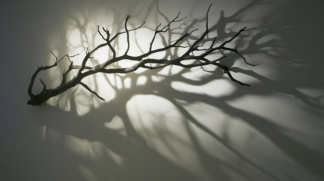 Tree branch shadows projected on wall close-up compo