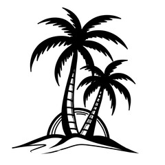 Coconut tree on the beach in the sunset 