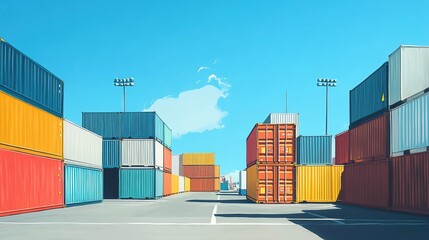 Fototapeta premium Stacks of containers at a busy port for international trade