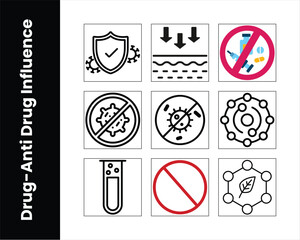Set Of Icons For Health Protection Against Virus And Drug Influence