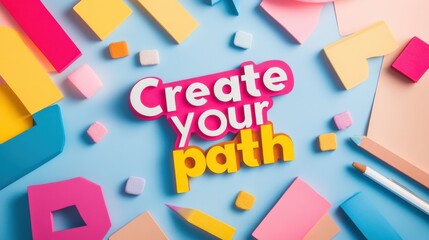 Colorful Paper Shapes with Create Your Path Text for Inspiration