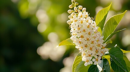 Obraz premium Beautiful White Blossoms on Green Leaves in Soft Natural Light