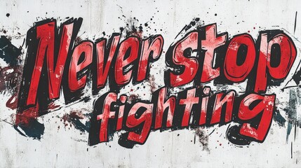 Bold Graffiti Art with Motivational Phrase Never Stop Fighting