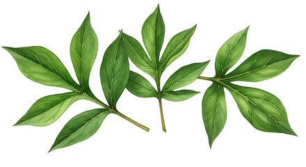 Lush Peony Leaves: Vibrant Green Botanical Illustration AI Generated