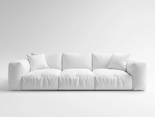 White Modular Sofa with Puffy Cushions on White Background