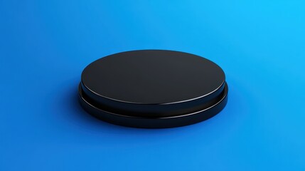 Black round podium on a blue background