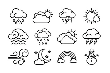 Obraz premium Simple Line Art Icons Representing Various Weather Conditions