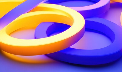 Abstract colorful neon rings, intertwined design, light background, 3D render, website banner