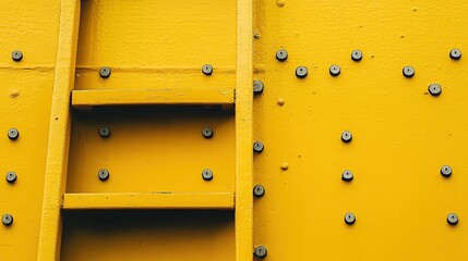 Stairs formed from pegs on a rough textured yellow wall