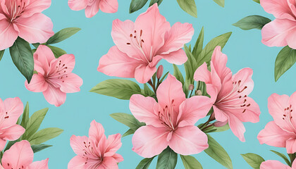 Pink Azalea Flower Seamless Pattern Watercolor Floral Background Design