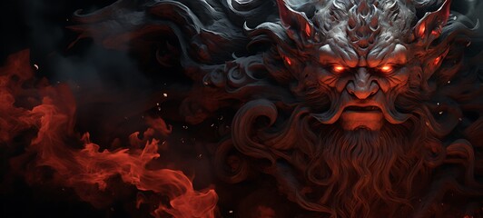 abstrak mozaic color of Tengu ifrit in drakness, ai generative