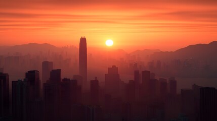 Fototapeta premium Vibrant cityscape at sunset