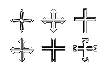 Set of religious crosses in gold with celtic design and holy symbol