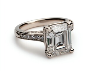 Emeraldcut diamond ring with a vintagestyle filigree band