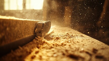 Piece of wood being cut by a carpenter