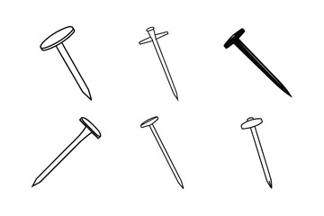 Set of hammer and nails on white background with metal tools for construction and repair work