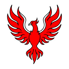 Obraz premium Fiery Red Phoenix Bird, Mythical Creature, Winged, Emblem, Logo, Design, Symbol, Fantasy, Illustrati