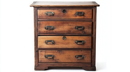 Vintage Wooden Chest of Drawers with Rustic Handles in Studio Setting, Perfect for Home Decor and Storage Solutions, Showcasing Timeless Craftsmanship and Natural Wood Grain Aesthetics.