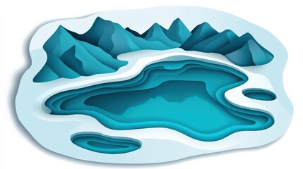 Abstract Topographic Landscape with Mountains and Water Body
