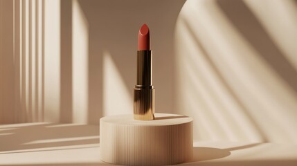 Elegant Lipstick Display on Wooden Pedestal